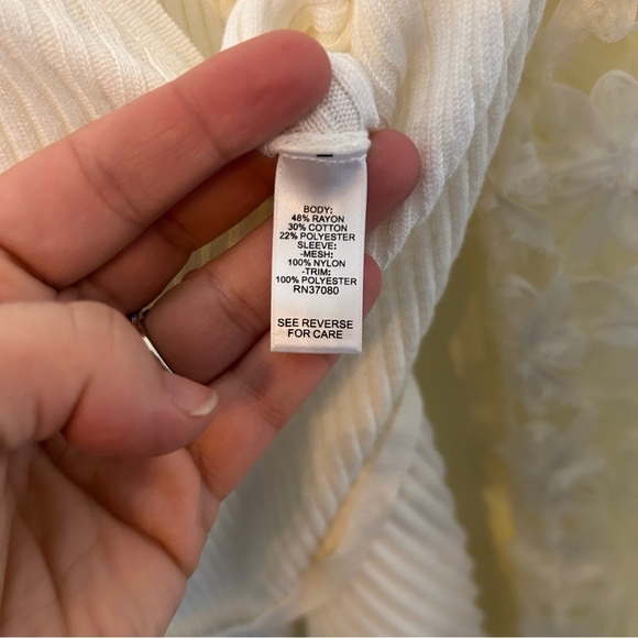 Cato Mesh Floral Long Sleeve Ribbed Sweater Dress White Ivory Size M - Picture 4 of 6